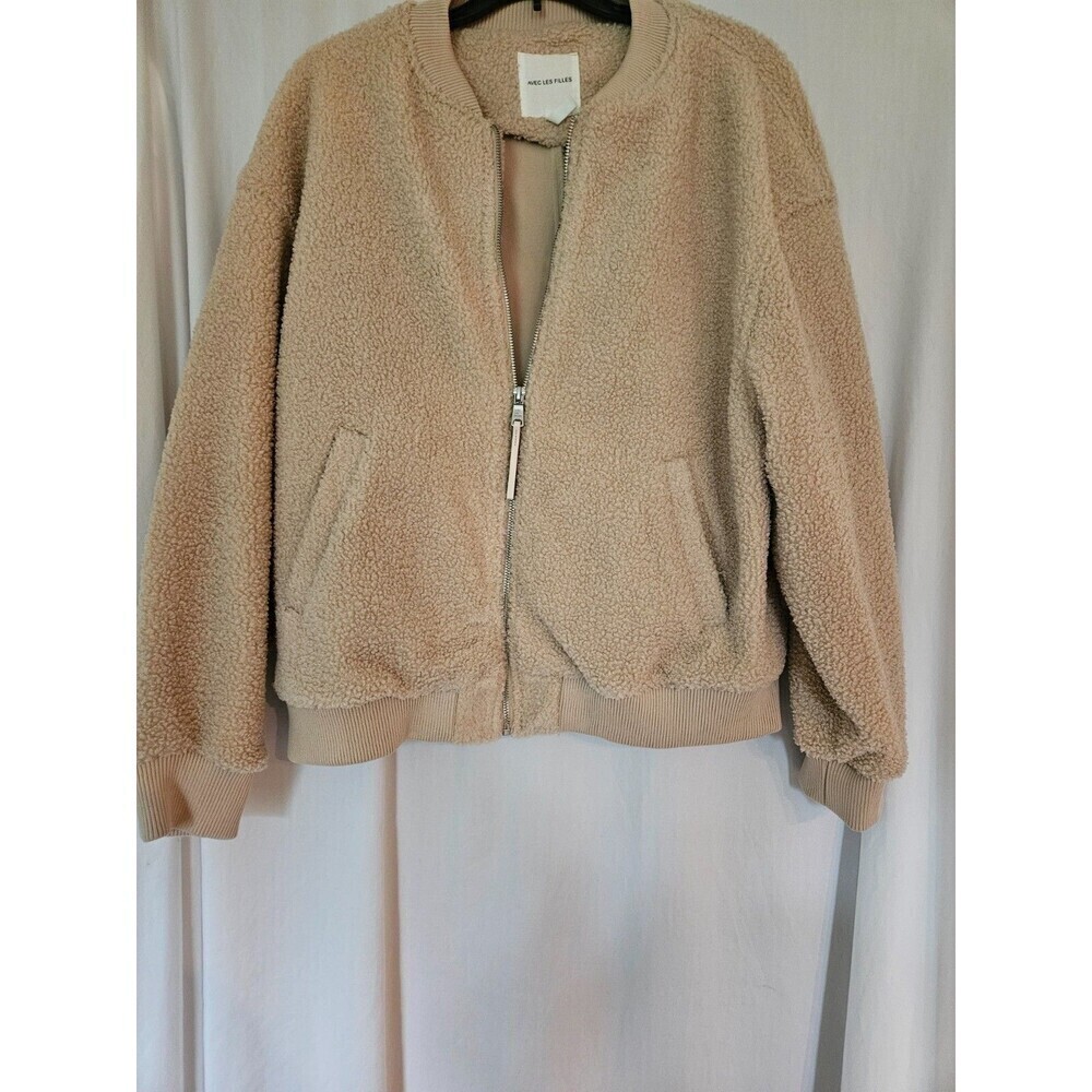 Avec Les Filles Sherpa Teddy Coat Jacket Size Large Full Zip Plush Collard‎ Soft